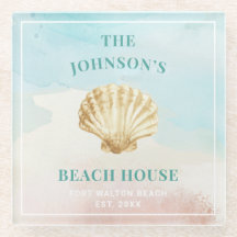 モノグラム ビーチ テーマ グラス コースター