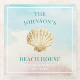 モノグラム ビーチ テーマ グラス コースター