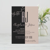 モノグラム ピンクとブラックの結婚式 招待状 (スタンド正面)