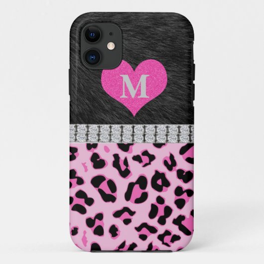 モノグラム、ピンクのヒョウのプリント、iPhone 5の場合 Case-Mate iPhoneケース (裏面)