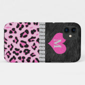 モノグラム、ピンクのヒョウのプリント、iPhone 5の場合 Case-Mate iPhoneケース (裏面(横))