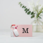 モノグラム |ピンクレザーオフィス宇宙背景 名刺 (スタンド正面)