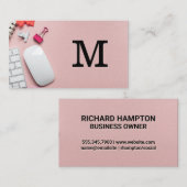 モノグラム |ピンクレザーオフィス宇宙背景 名刺 (正面/裏面)