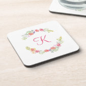 モノグラム ピンク イエロー グリーン 花模様 ウォーターカラー コースター (左側)
