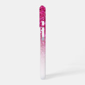 モノグラム ピンク グリッター オンブレ 名前 カスタム iPhone 16ケース (左側面)