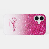 モノグラム ピンク グリッター オンブレ 名前 カスタム iPhone 16ケース (裏面横)