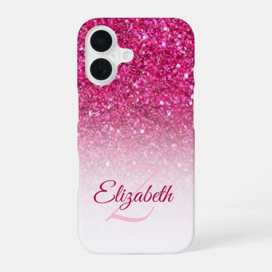 モノグラム ピンク グリッター オンブレ 名前 カスタム iPhone 16ケース (裏面)