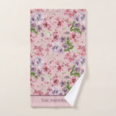 モノグラム ピンク パープル ローズ グリーン フラワー グリーンナリ  バスタオルセット (ハンドタオル)