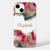 モノグラム ピンク ブルー ゴールドウォッシュ 水彩 抽象画 Case-Mate iPhoneケース (裏面)