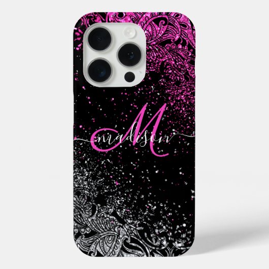 モノグラム ピンク & ホワイト グリッター Case-Mate iPhoneケース (裏面)