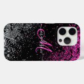 モノグラム ピンク & ホワイト グリッター Case-Mate iPhoneケース (裏面 (横))