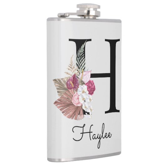 モノグラム ピンク ボヘミアンフラワーのイニシャルH フラスク (右)