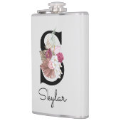 モノグラム ピンク ボヘミアンフラワーのイニシャルS フラスク (左)