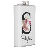 モノグラム ピンク ボヘミアンフラワーのイニシャルS フラスク (右)