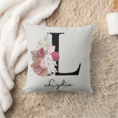 モノグラム ピンク ボヘミアンフラワーイニシャルL クッション (ブランケット)