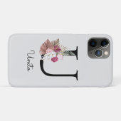 モノグラム ピンク ボヘミアン ガーリー フラワーイニシャル U Case-Mate iPhoneケース (裏面(横))