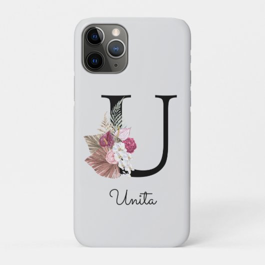 モノグラム ピンク ボヘミアン ガーリー フラワーイニシャル U Case-Mate iPhoneケース (裏)