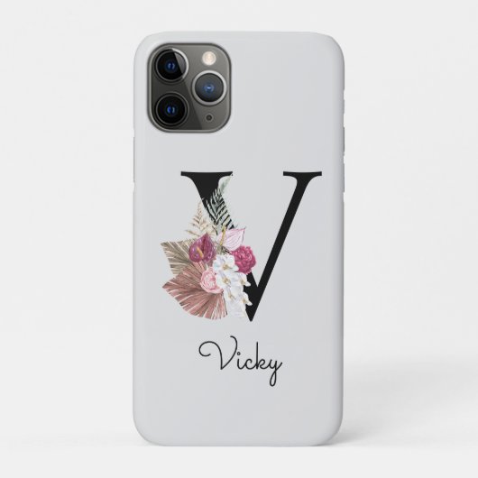 モノグラム ピンク ボヘミアン ガーリー フラワーイニシャルV Case-Mate iPhoneケース (裏)