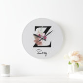 モノグラム ピンク ボヘミア ガーリー フラワーイニシャルZ ラージ壁時計 (ホーム)