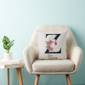 モノグラム ピンク ボホ フラワーイニシャルZ クッション (椅子)