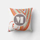 モノグラム ピンク ミント タウペ モダン フラワー ピロー (裏面)