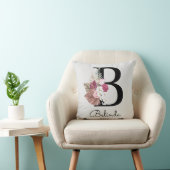 モノグラム ピンク モダン フラワーイニシャルB クッション (椅子)