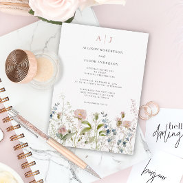 モノグラム ピンク ワイルドフラワー 花 結婚式 招待状