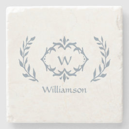 モノグラム ファミリー ネーム ラウレル リース ダスティー ブルー ストーンコースター