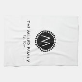 モノグラム |ファミリ名 |ブラック&ホワイトメダリオン キッチンタオル (横)