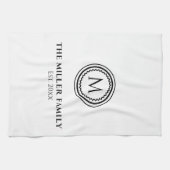 モノグラム |ファミリ名 |ブラック&ホワイトメダリオン キッチンタオル (横)