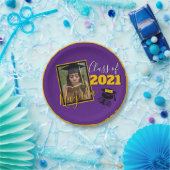 モノグラム&フォトパープル|金ゴールド卒業 ペーパープレート (パーティー)