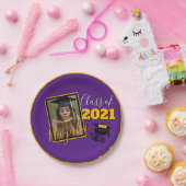 モノグラム&フォトパープル|金ゴールド卒業 ペーパープレート (パーティー)