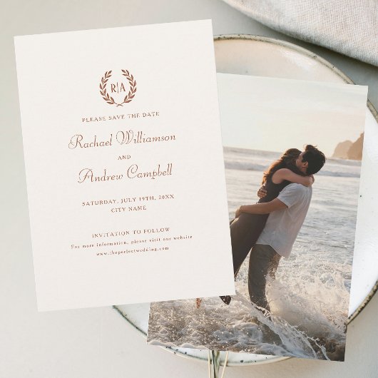 モノグラム フォト セーブ・ザ・デート テラコッタ クリーム 招待状