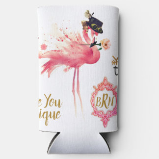 モノグラム フラミンゴ "Be You tiful" スチームパンク ビンテージ スリム缶クーラー