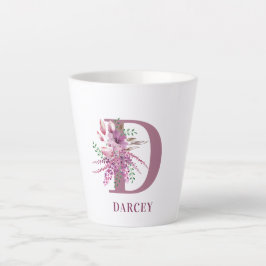 モノグラム フラワーイニシャル ライラックとラベンダーの花 カフェラテマグ