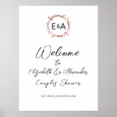 モノグラム フラワー カップルシャワー ウェルカム サイン ボード (正面)