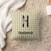 モノグラム フラワー ギンガム 黄色 グレー パターン クッション (ブランケット)