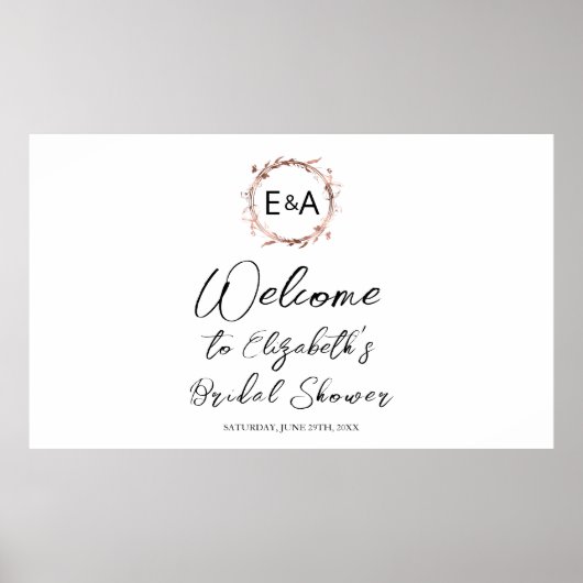 モノグラム フラワー ブライダルシャワー ウェルカムサイン バナー ポスター (正面)