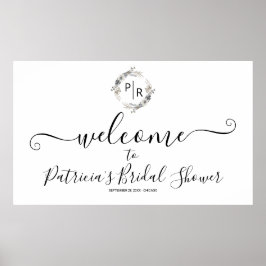 モノグラム フラワー ブライダル シャワー ウェルカム サイン バナー