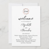 モノグラム フラワー ローズゴールド フォイル 結婚式プログラム 招待状 (正面)