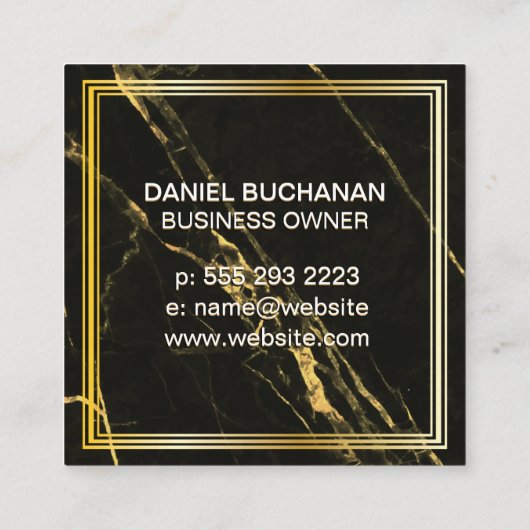 モノグラム |フレークラシックム |黒い金ゴールド大理石 スクエア名刺 (裏面)