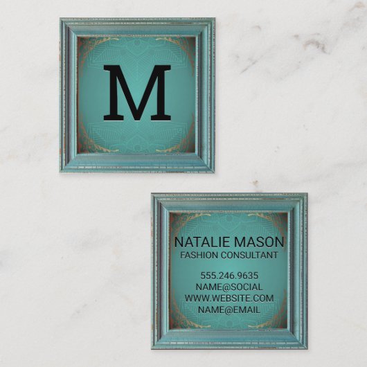 モノグラム | フレーム素朴金ゴールド装飾曼荼羅 スクエア名刺 (正面/裏面)