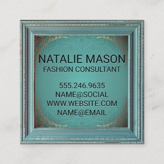 モノグラム | フレーム素朴金ゴールド装飾曼荼羅 スクエア名刺 (裏面)