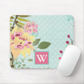 モノグラム |フローラガーデン、青い背景 マウスパッド (マウス)