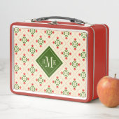 モノグラム |フローラピンク&グリーンキルトフォークアート メタルランチボックス (インサイチュ)
