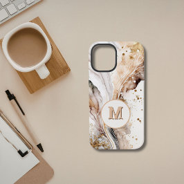 モノグラム ブラウン ゴールド マーブル ラグジュアリー アブストラクト デザイン iPhone 12 MINIケース