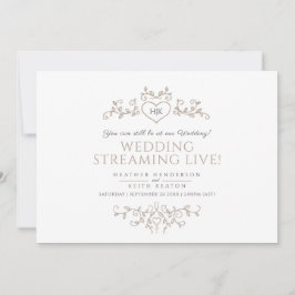 モノグラム ブラウン ホワイト リーフ 結婚式 ライブストリーミング 案内状