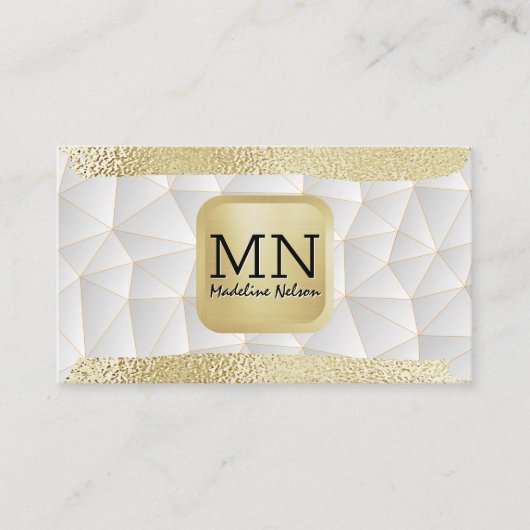 モノグラム |ブラシ付きゴールドフォイル |ジオメトモダンリ 名刺 (正面)