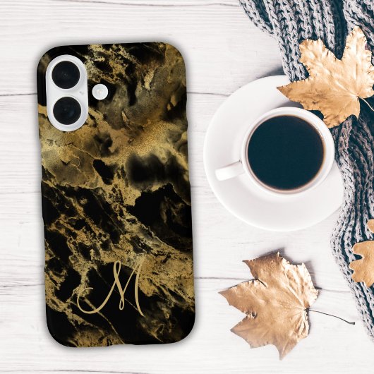モノグラム ブラックゴールド大理石 水彩アルコールインク Case-Mate iPhoneケース