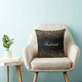 モノグラム ブラックゴールド ヒョウ柄 グリッターオーバーレイ クッション